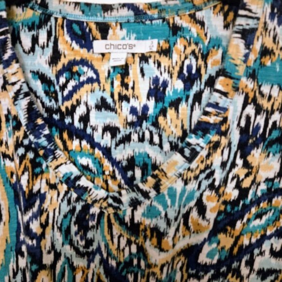 Chico's blue paisley abstract 3/4 sleeve top‎ Size 3/XL NWOT - Picture 3 of 5